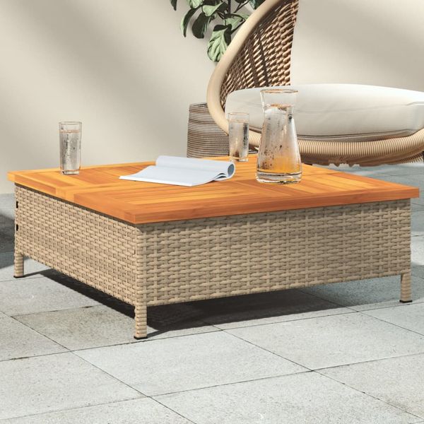 vidaXL Záhradný stôl béžový 70x70x25 cm ratan a akáciový masív