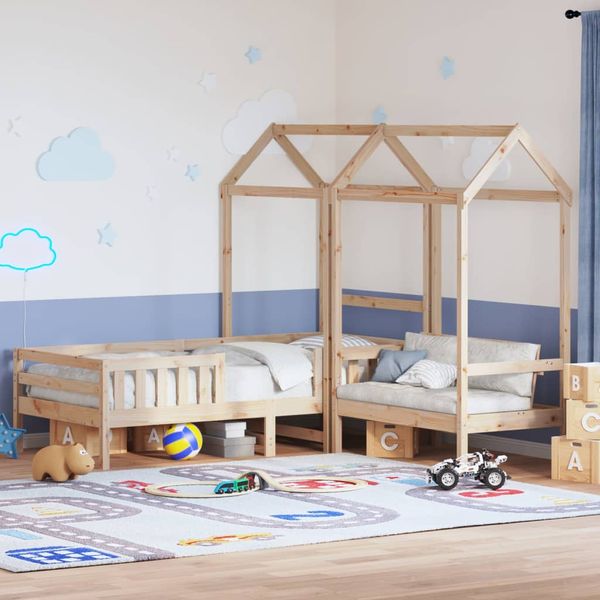 vidaXL Sada postele a lavice so strieškou 75x190 cm borovica