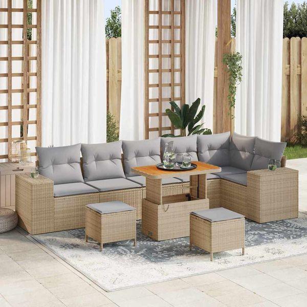 vidaXL Súprava záhradných pohoviek s vankúšom 9 pcs Béžová polyratan