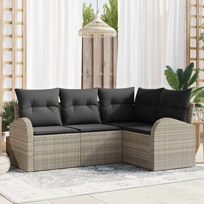 vidaXL Súprava záhradných pohoviek 4 pcs Svetlosivá polyratan