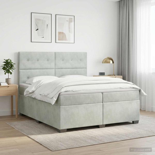 vidaXL Posteľ boxspring s matracom Svetlosivá 200 x 200 cm Zamat