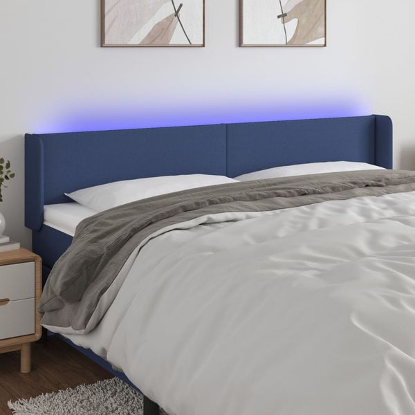 vidaXL Čelo postele s LED modré 203x16x78/88 cm látka