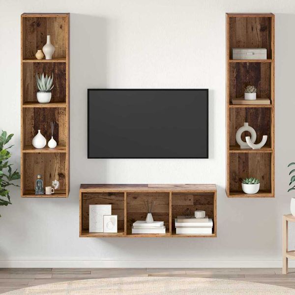 vidaXL Zostava TV skriniek Nástenný 3 pcs Staré drevo Kompozitné drevo