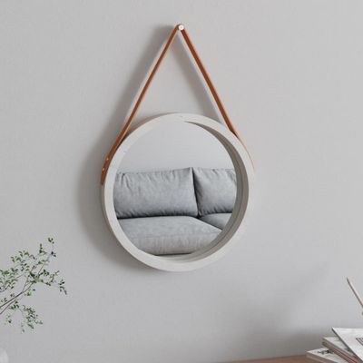 vidaXL Nástenné zrkadlo s popruhom biele Ø 35 cm