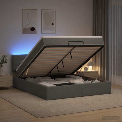 vidaXL Ottoman posteľ s matracom a LED Tmavosivá 140 x 190 cm Látka