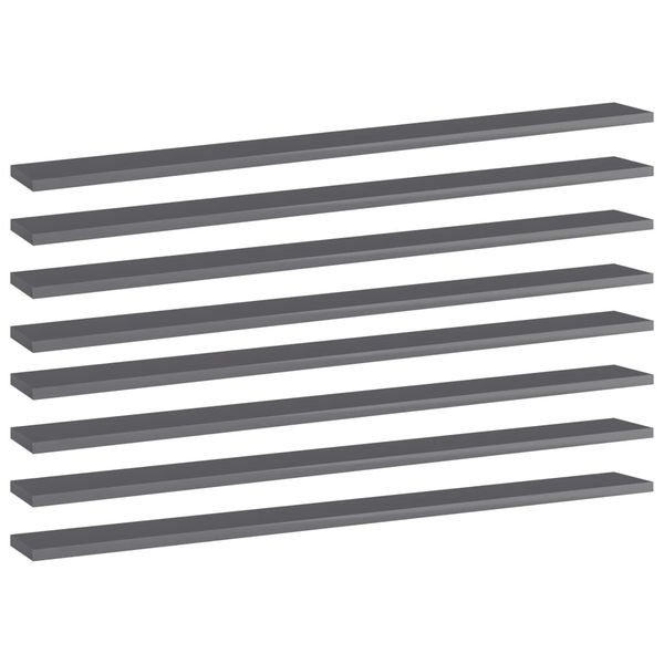 vidaXL Prídavné police 8 ks, lesklé sivé 100x10x1,5 cm, drevotrieska