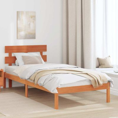 vidaXL Rám postele s čelnou doskou Hnedá 90 x 200 cm Borovicový masív