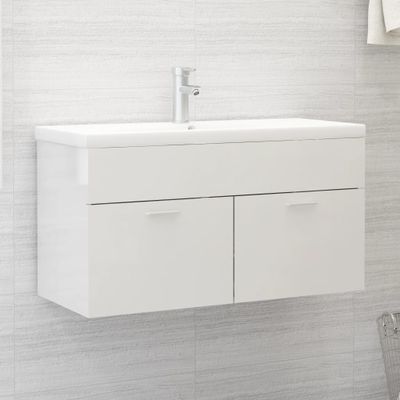 vidaXL Skrinka pod umývadlo lesklá biela 90x38,5x46cm kompozitné drevo
