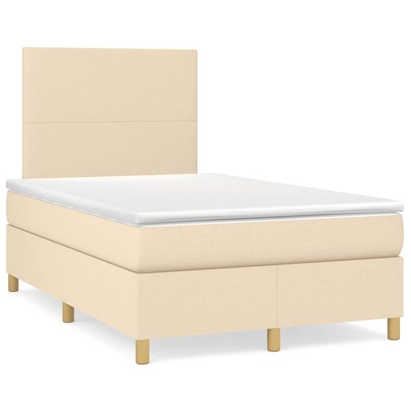 vidaXL Boxspring posteľ s matracom a LED krémová 120x190 cm látka