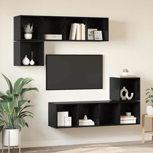 vidaXL Zostava TV skriniek Nástenný 4 pcs Čierny dub Kompozitné drevo