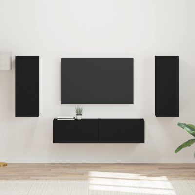 vidaXL Zostava TV skriniek Nástenný 2 pcs Čierna Kompozitné drevo