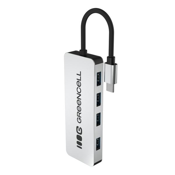 HUB-GC-C4A Green Cell Adaptér Basic HUB USB-C 4v1 (4× USB-A 3.0) – rýchly prenos až 5 Gb/s, hliníkov