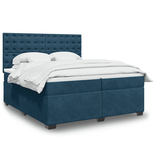 vidaXL Posteľný rám boxsping s matracom modrá 200x200 cm zamat
