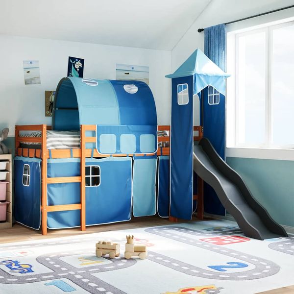 vidaXL Detská vyvýšená posteľ veža modrá 80x200 cm masívna borovica