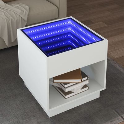 vidaXL Konferenčný stolík s nekonečnými LED biely 50x50x50 cm