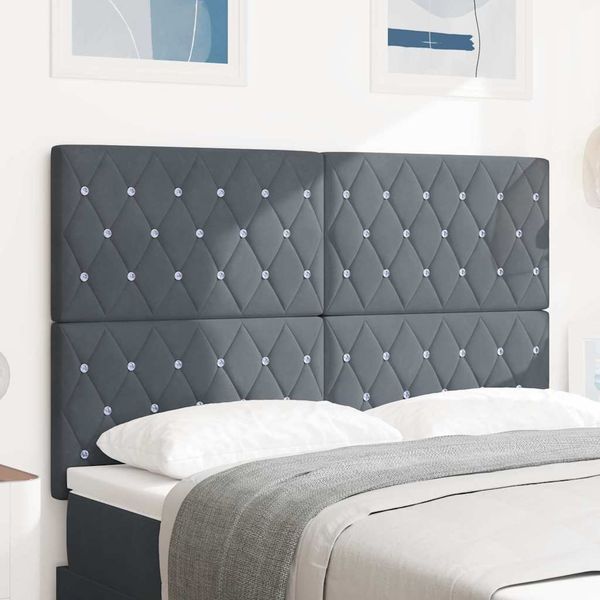vidaXL LED hlavová doska s LED pásikmi Tmavo šedá 144 cm Zamat