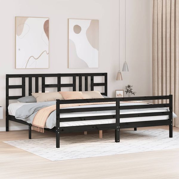vidaXL Posteľný rám s čelom čierny 200x200 cm masívne drevo