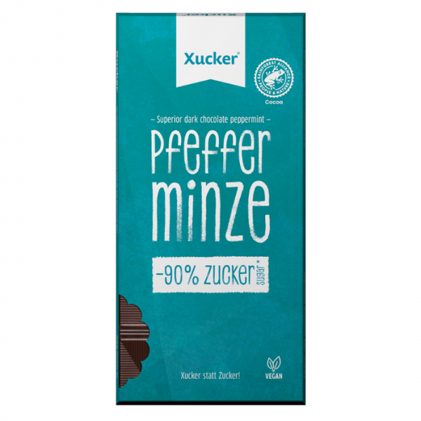 Vegánska tmavá čokoláda s mätou - Xucker, 80 g