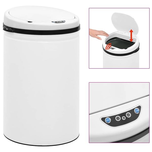 vidaXL Automatický odpadkový kôš, senzor 30 l, uhlíková oceľ, biely