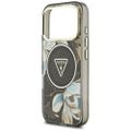Guess Case Magsafe IML Case Glitter Flowers And Triangle With Metal Camera Frame And Buttons For iPhone 17 Pro Max Black