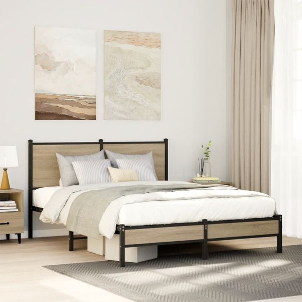 vidaXL Kovový posteľný rám bez matraca, dub sonoma 140x190 cm