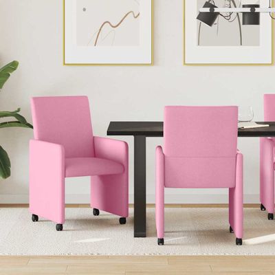vidaXL Jedálenské stoličky na kolieskach 2 pcs Ružová 57 x 66 x 94 cm