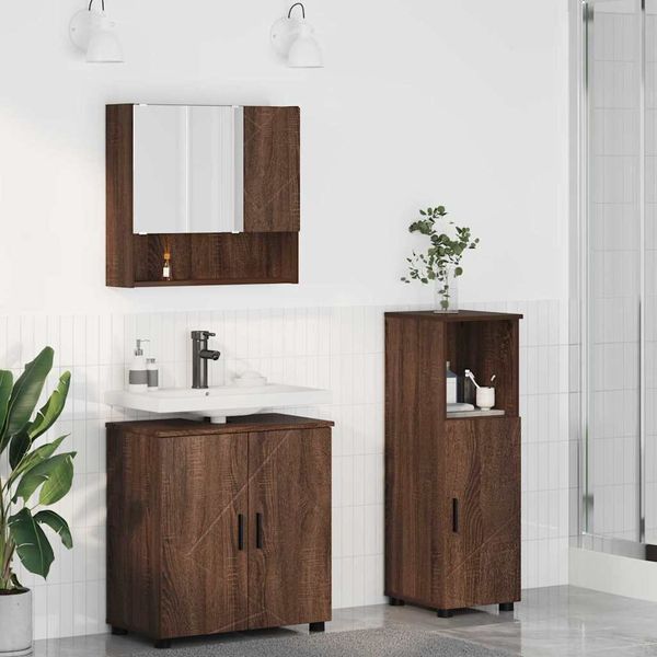 vidaXL Sada kúpeľňového nábytku 3 pcs Hnedý dub Kompozitné drevo & Kov