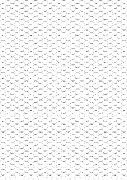 Hexový papier s číslovanými hexami