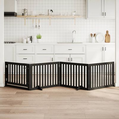 vidaXL Brána pre psa dvere sklad. 4 panely čierna 320cm topoľové drevo