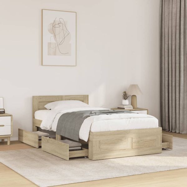 vidaXL Posteľný rám s čelom dub sonoma 75x190 cm kompozitné drevo