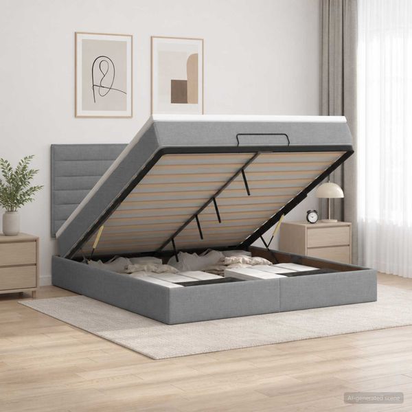vidaXL Ottoman posteľ s matracom a LED Svetlosivá 140 x 200 cm Látka