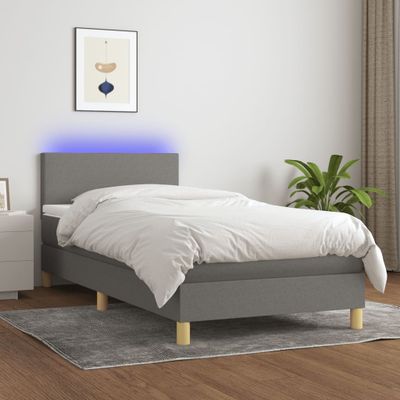 vidaXL Posteľ boxsping s matracom a LED tmavosivá 100x200 cm látka