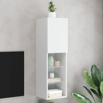 vidaXL TV skrinka s LED svetlami biela 30,5x30x102 cm