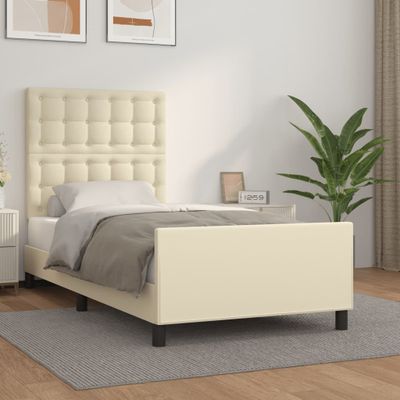 vidaXL Posteľný rám s čelom krémový 90x190 cm umelá koža