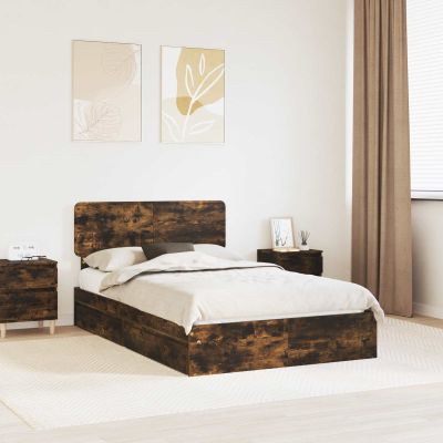 vidaXL Úložná posteľ Dymová dub 135 x 190 cm Kompozitné drevo