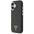 Puzdro Guess Case Magsafe 4G PU Leather Case s trojuholníkovým logom a strieborným kovovým rámom fotoaparátu pre iPhone 17 čierna