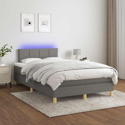 vidaXL Posteľ boxsping s matracom a LED tmavosivá 120x200 cm látka