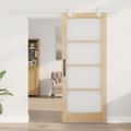 vidaXL Posuvné dvere 83 x 202 cm Masívne borovicové drevo a sklo
