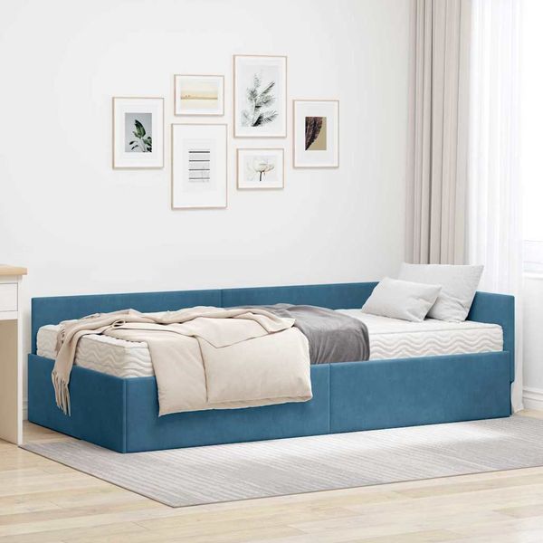 vidaXL Rohový rám postele s matracom Iný 2 pcs Modrá Zamat