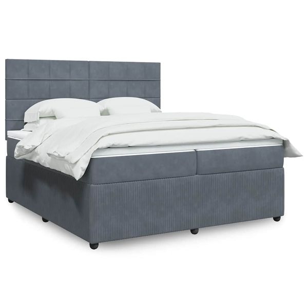 vidaXL Posteľný rám boxspring s matracom tmavosivý 200x200 cm zamat
