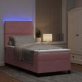 vidaXL LED box s pružinami s matracmi Ružová 100 x 200 cm Zamat