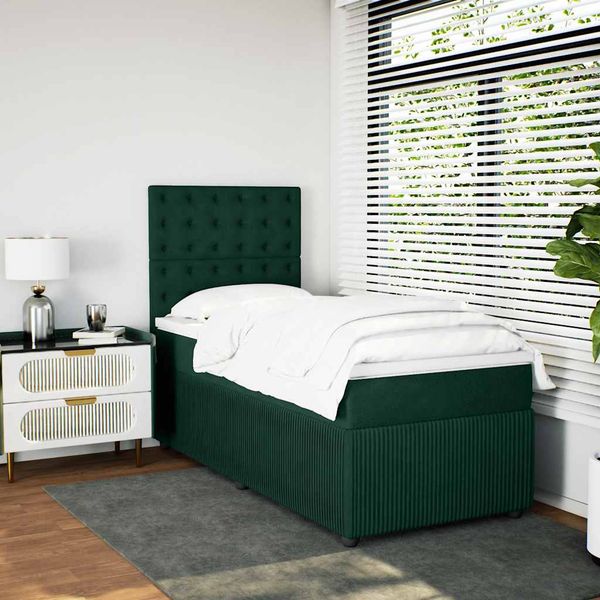 vidaXL Posteľný rám boxsping s matracom tmavozelený 80x200 cm zamat