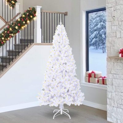 vidaXL Umelý vianočný stromček s 300 LED-i Biela 240 cm PVC a oceľ
