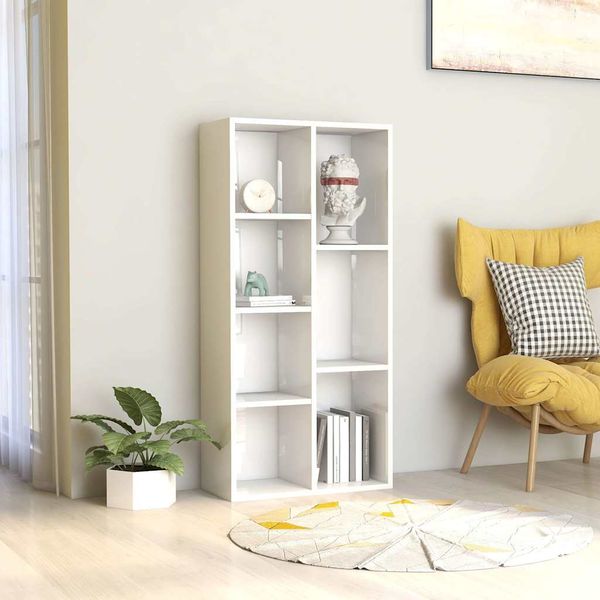 vidaXL Knižnica, lesklá biela 50x25x106 cm, kompozitné drevo