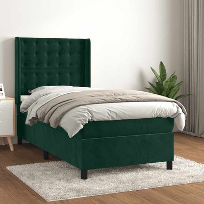 vidaXL Posteľný rám boxsping s matracom tmavozelený 90x190 cm zamat