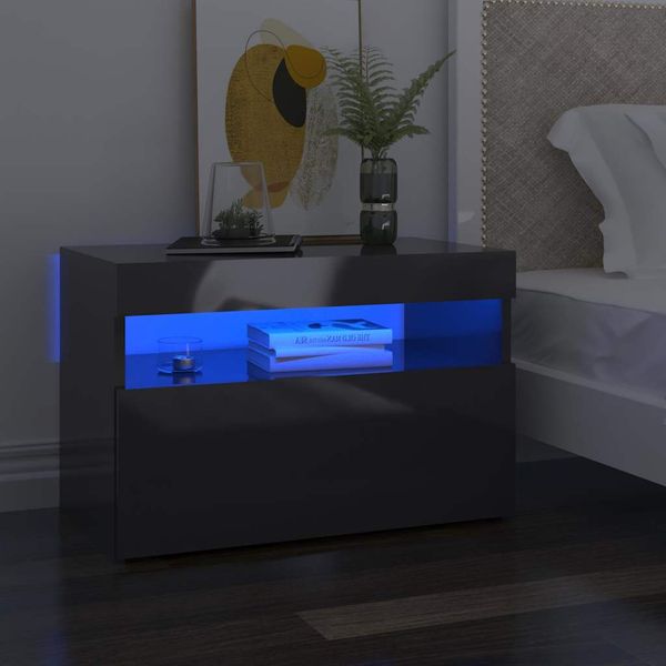 vidaXL Nočný stolík a LED svetlá 2 ks vysokolesklý sivý 60x35x40 cm