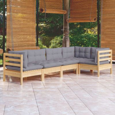 vidaXL 5-dielna záhradná súprava so sivými vankúšmi borovicové drevo