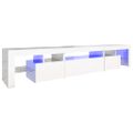 vidaXL TV skrinka s LED svetlami lesklá biela 215x36,5x40 cm