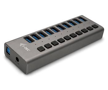 i-tec USB 3.0 Charging HUB 10 port + Power Adapter 48W USB Hub, externý, 10x nabíjacie USB 3.0, napájací adaptér 48W, šedý