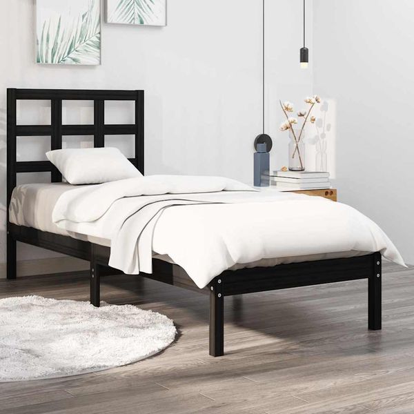 vidaXL Posteľný rám čierny drevený masív 75x190cm malé jednolôžko